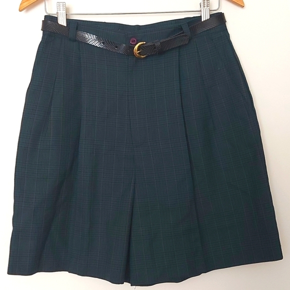 Vintage Lasting Impressions Forest Green Hounds Tooth Plaid Trouser Shorts - Picture 1 of 9